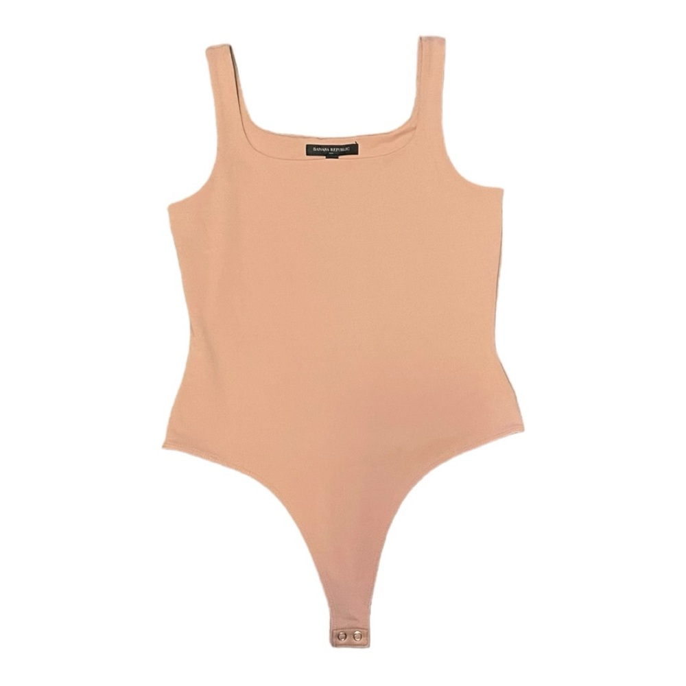 Banana Republic Bodysuit Nude Thong Square Neck XS Snap Closure Stretch Thick